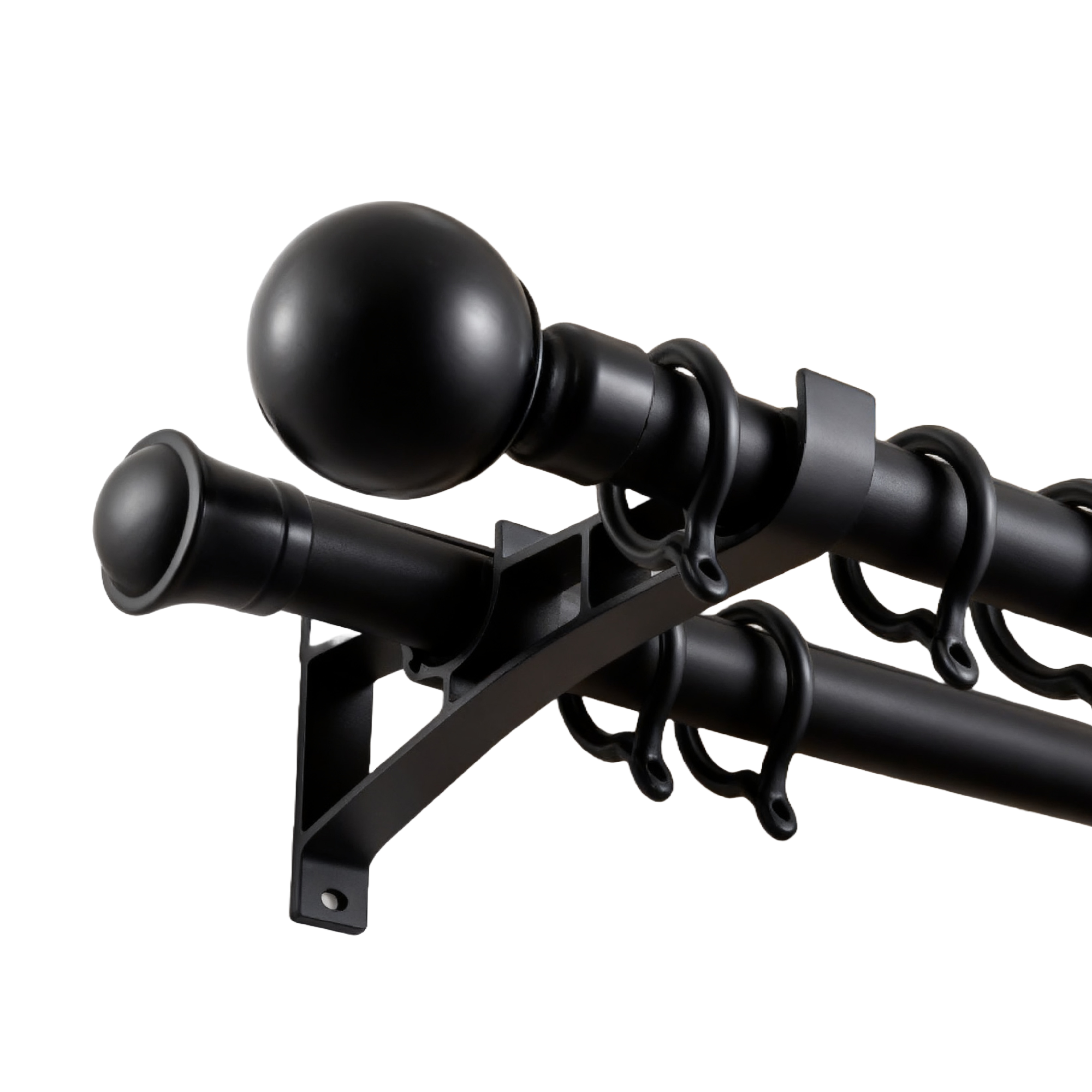 Black double curtain rod rendering