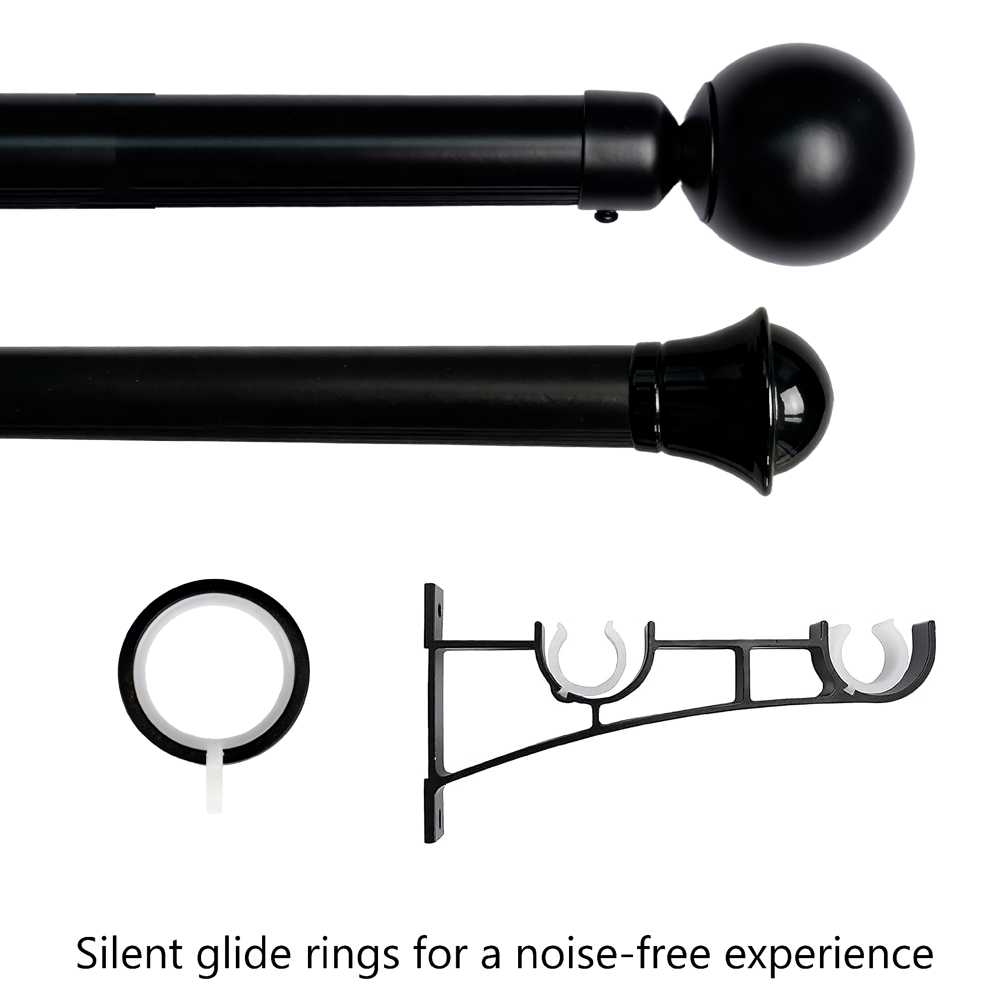 Black curtain rod, double rod, silent sliding ring