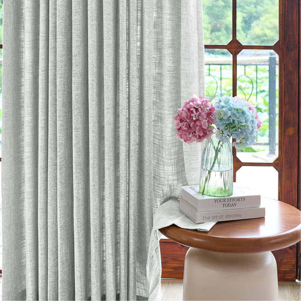 Caleb Custom Curtains Creamy Gray Display