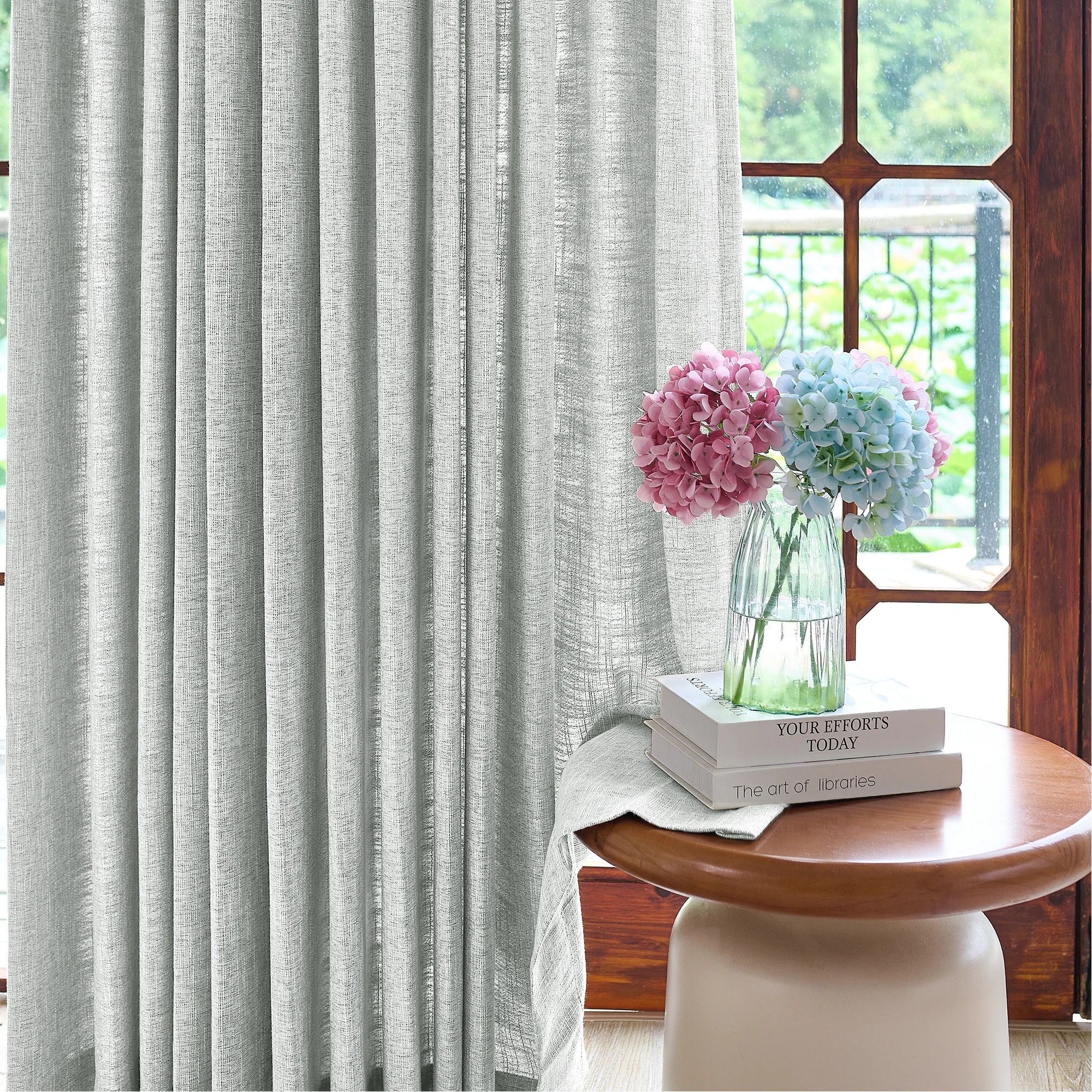 Caleb Custom Curtains Creamy Gray Display