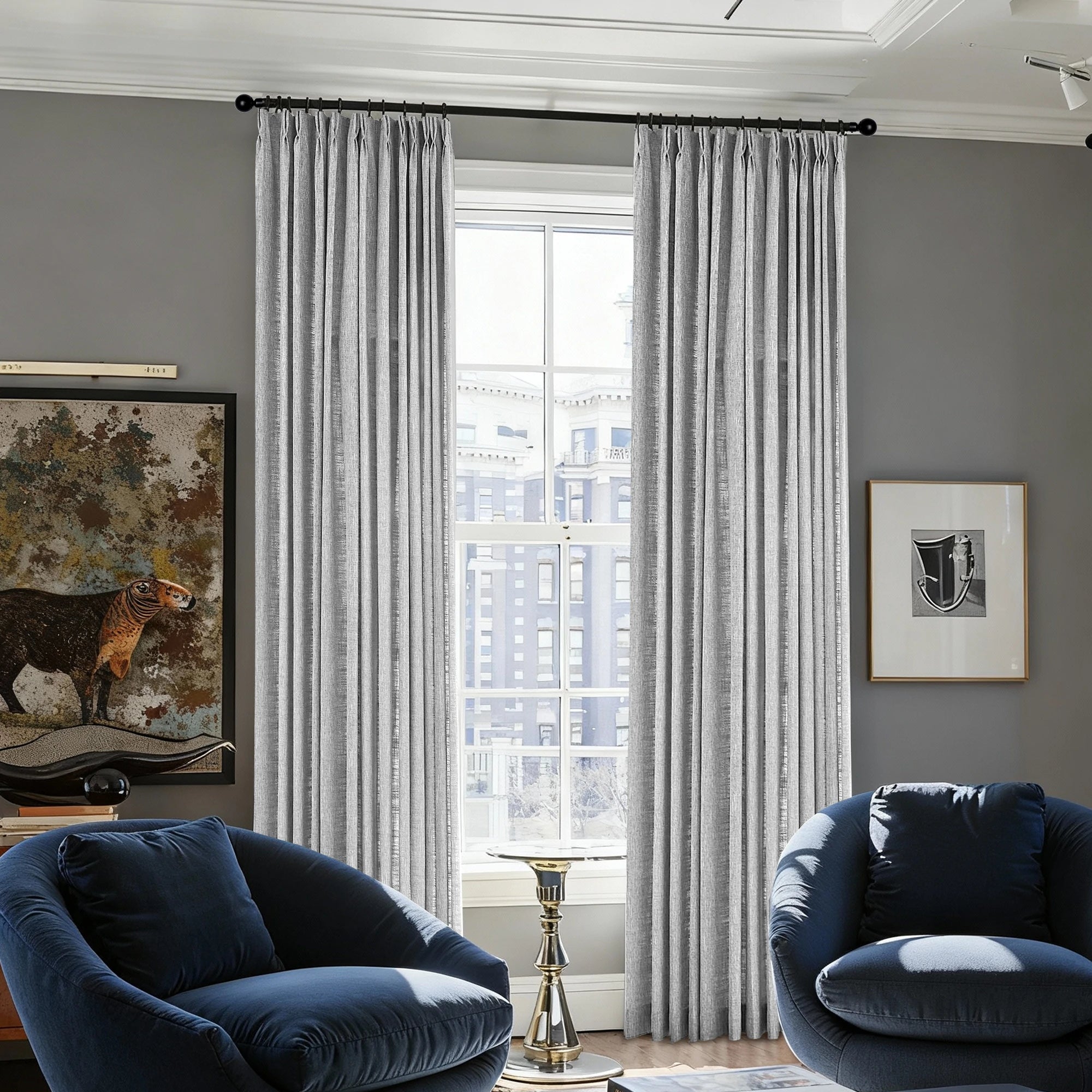 Caleb Custom Curtains Creamy Gray Display