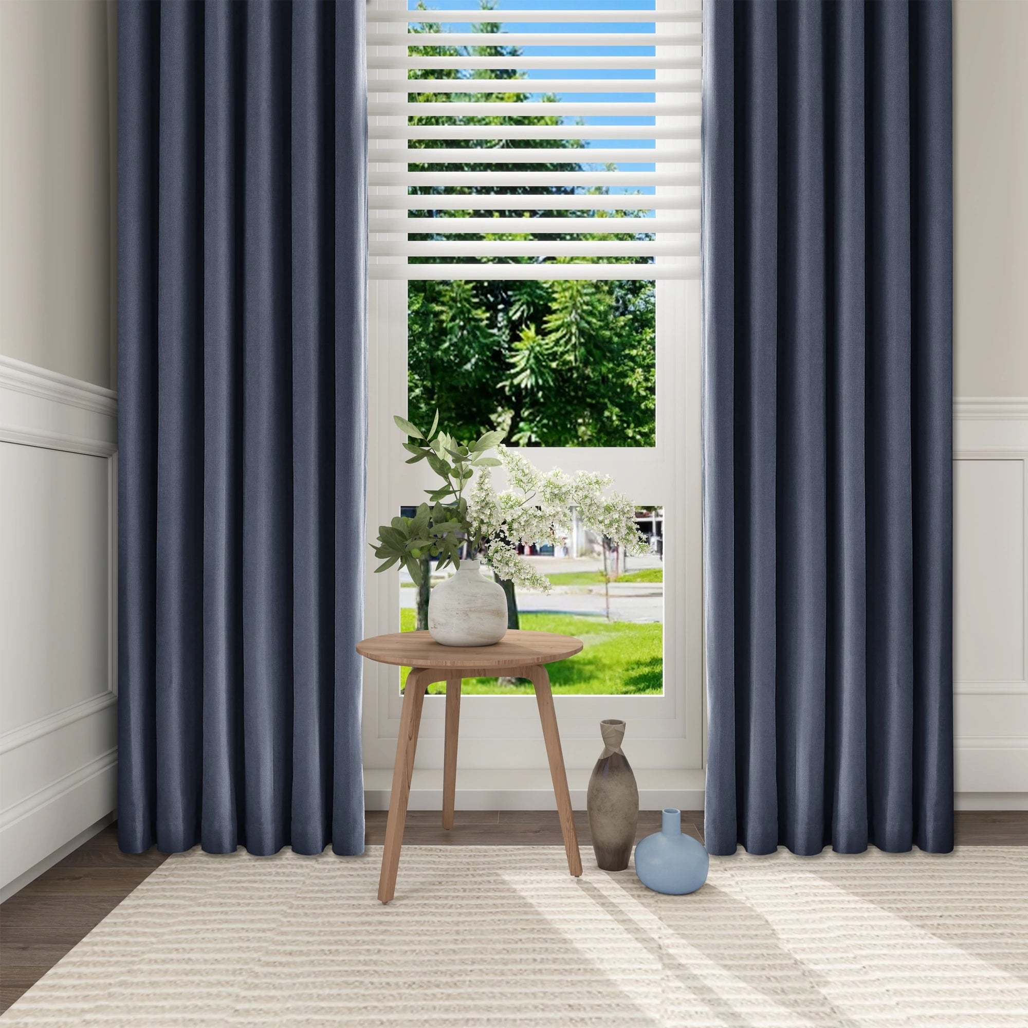 Declan Curtains Deep Slate Blue Display