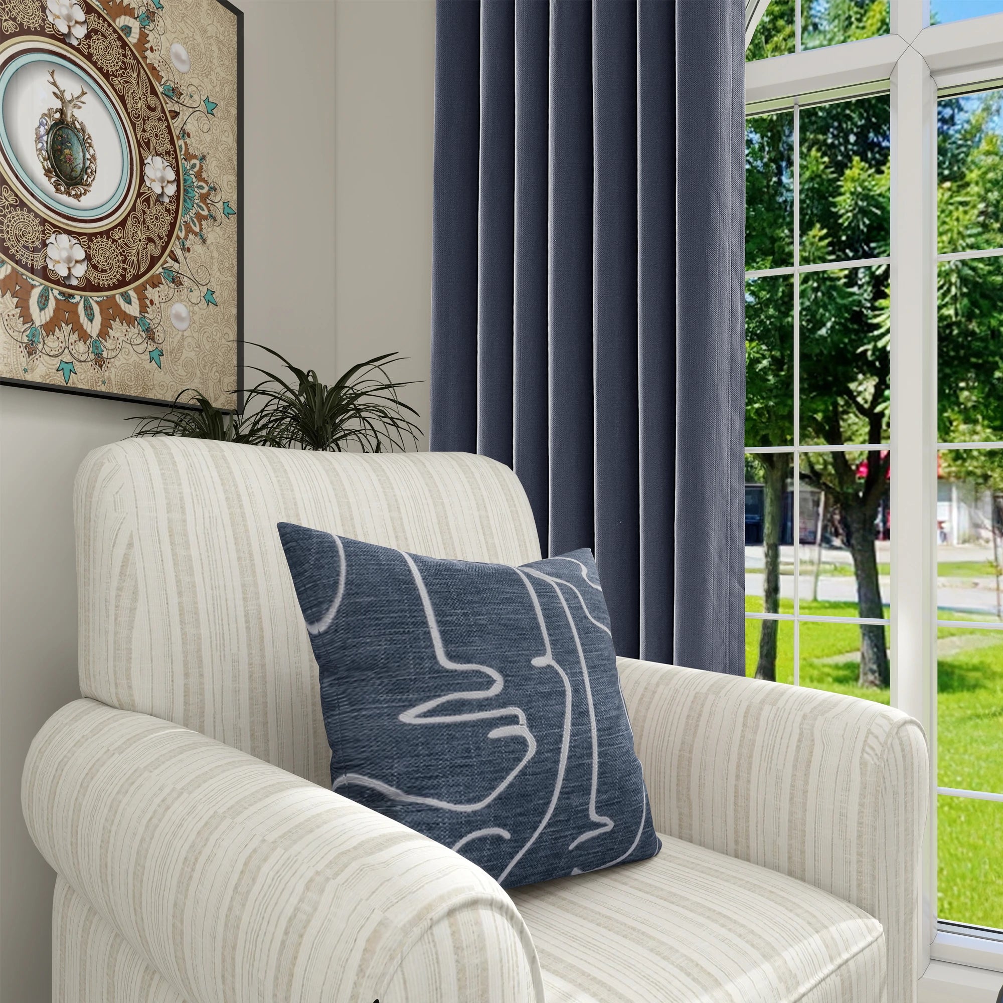 Declan Curtains Deep Slate Blue Details