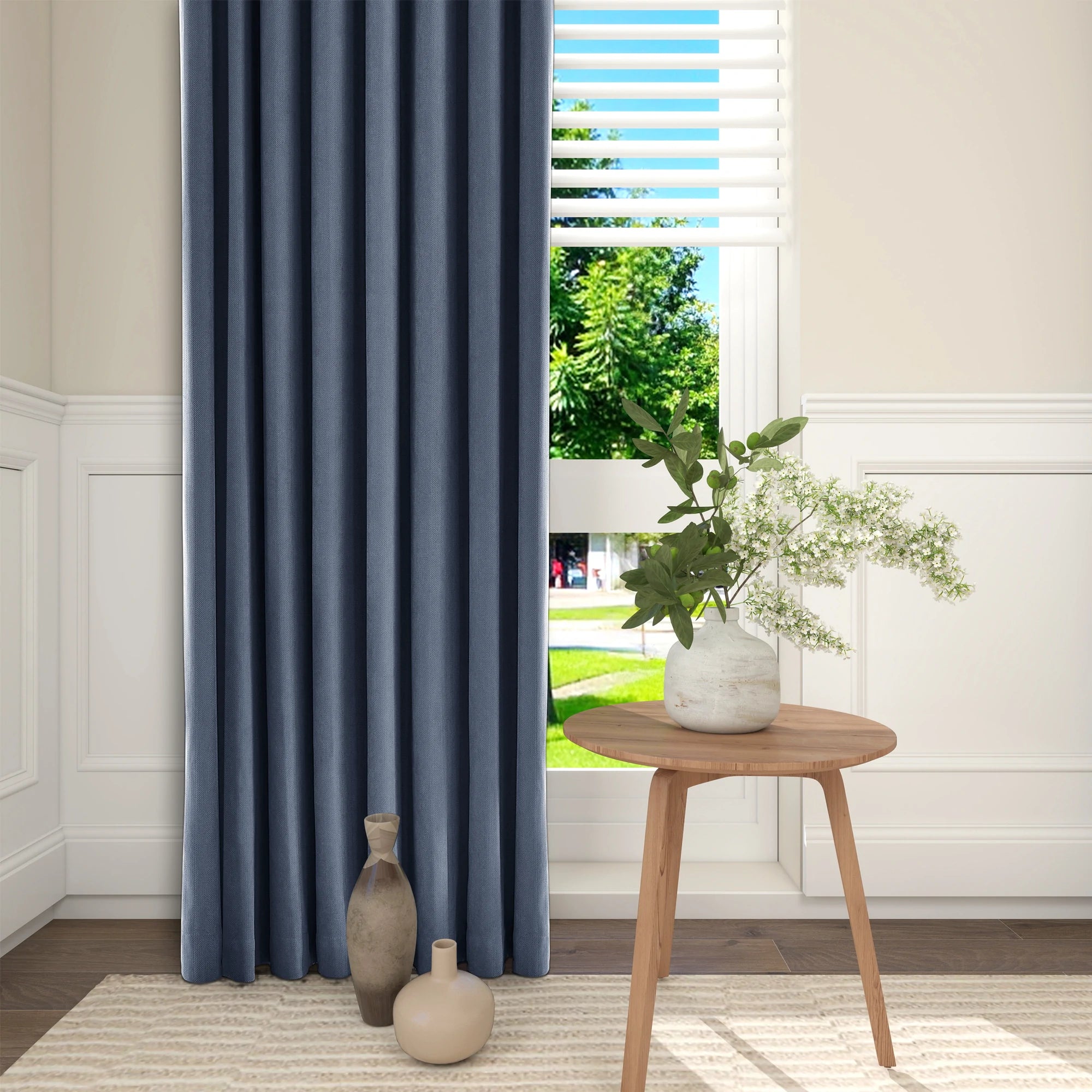 Declan Curtains Deep Slate Blue Details