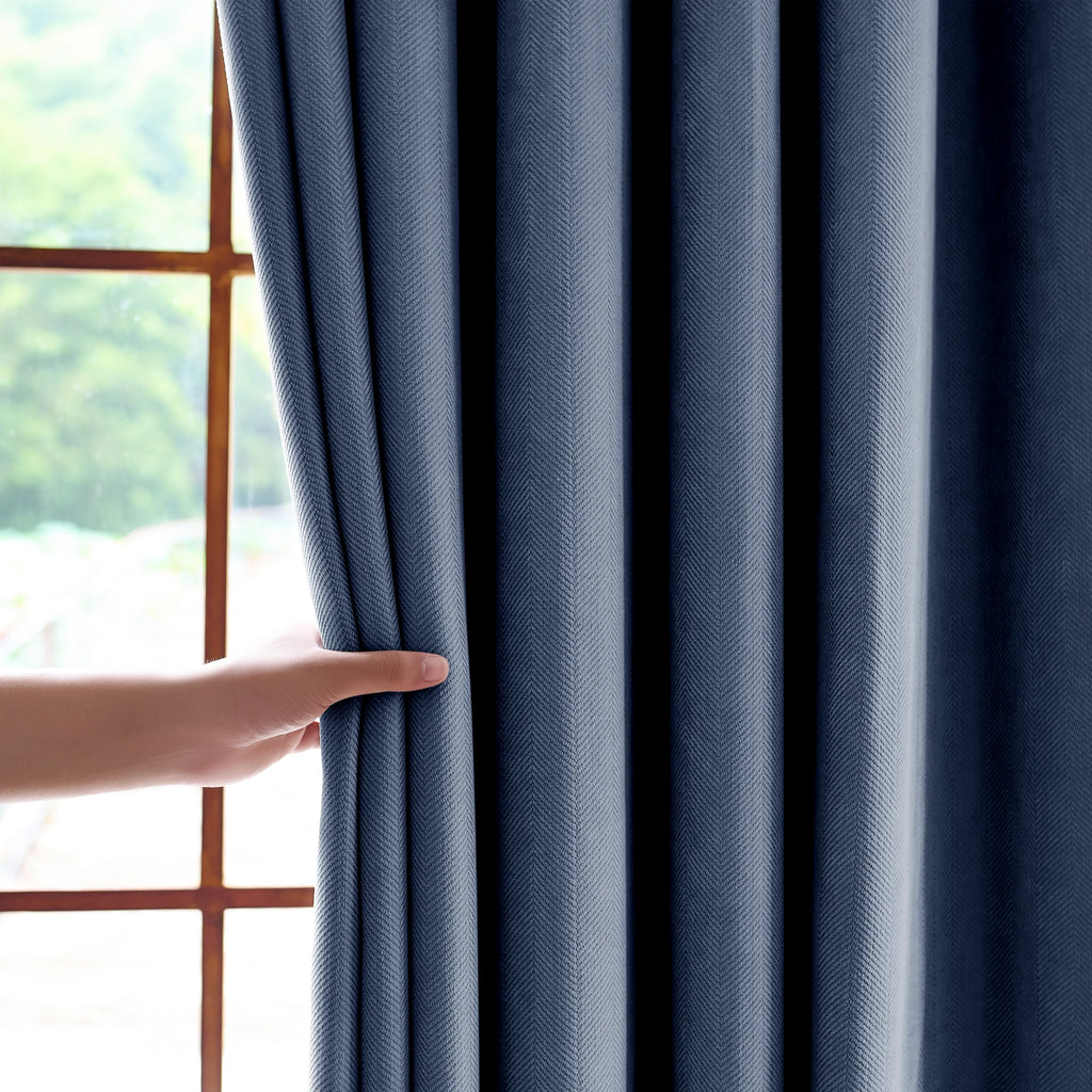 Declan Curtains Deep Slate Blue Details