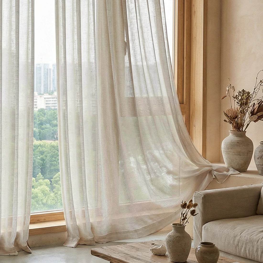 Fern Extra Long & Wide Cotton Semi Sheer Curtains