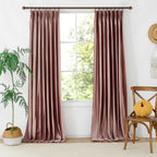 Front view of pink velvet curtains