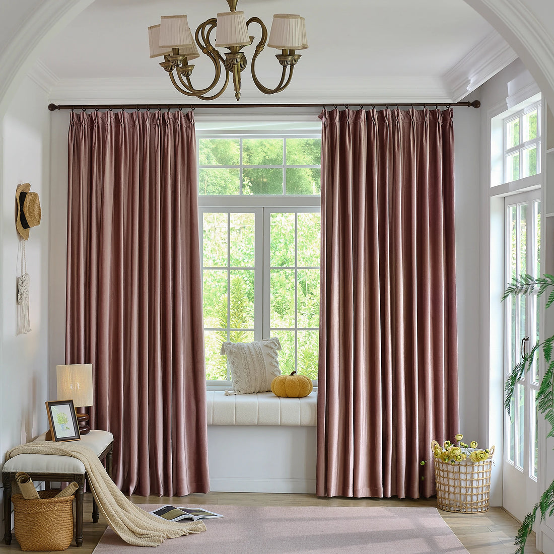 Pink velvet curtains
