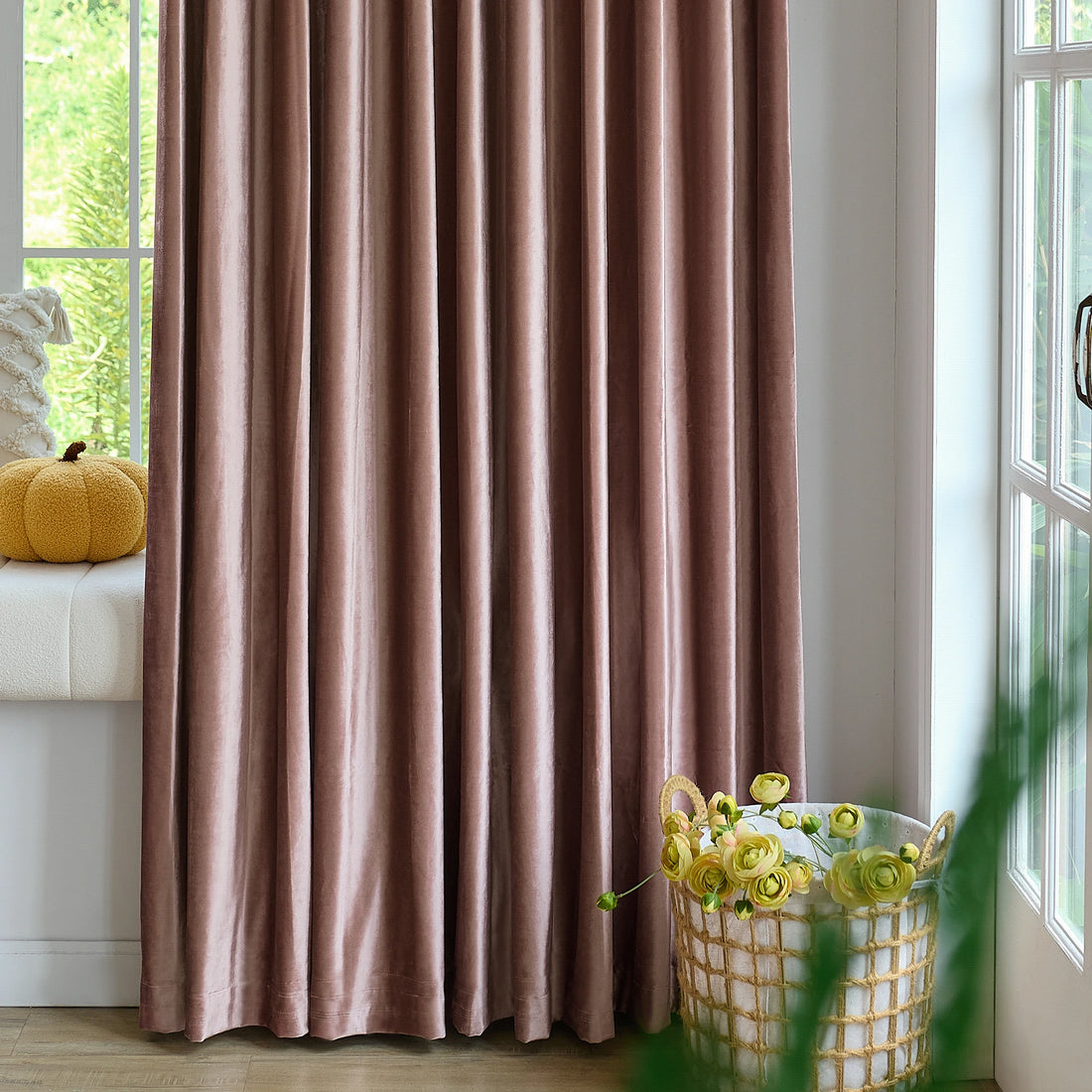 Details of pink velvet curtains