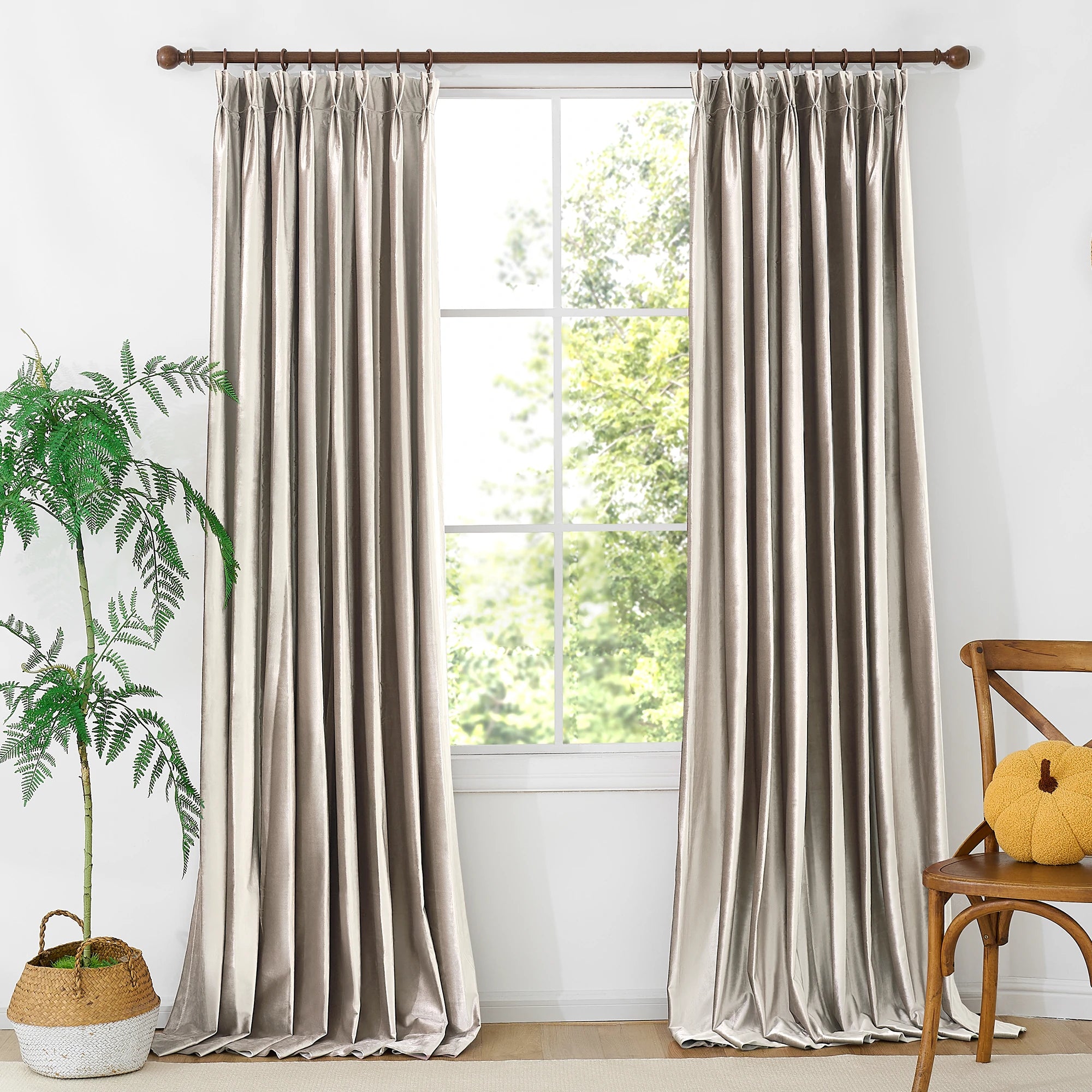 Brown Rice Velvet Curtains Front View