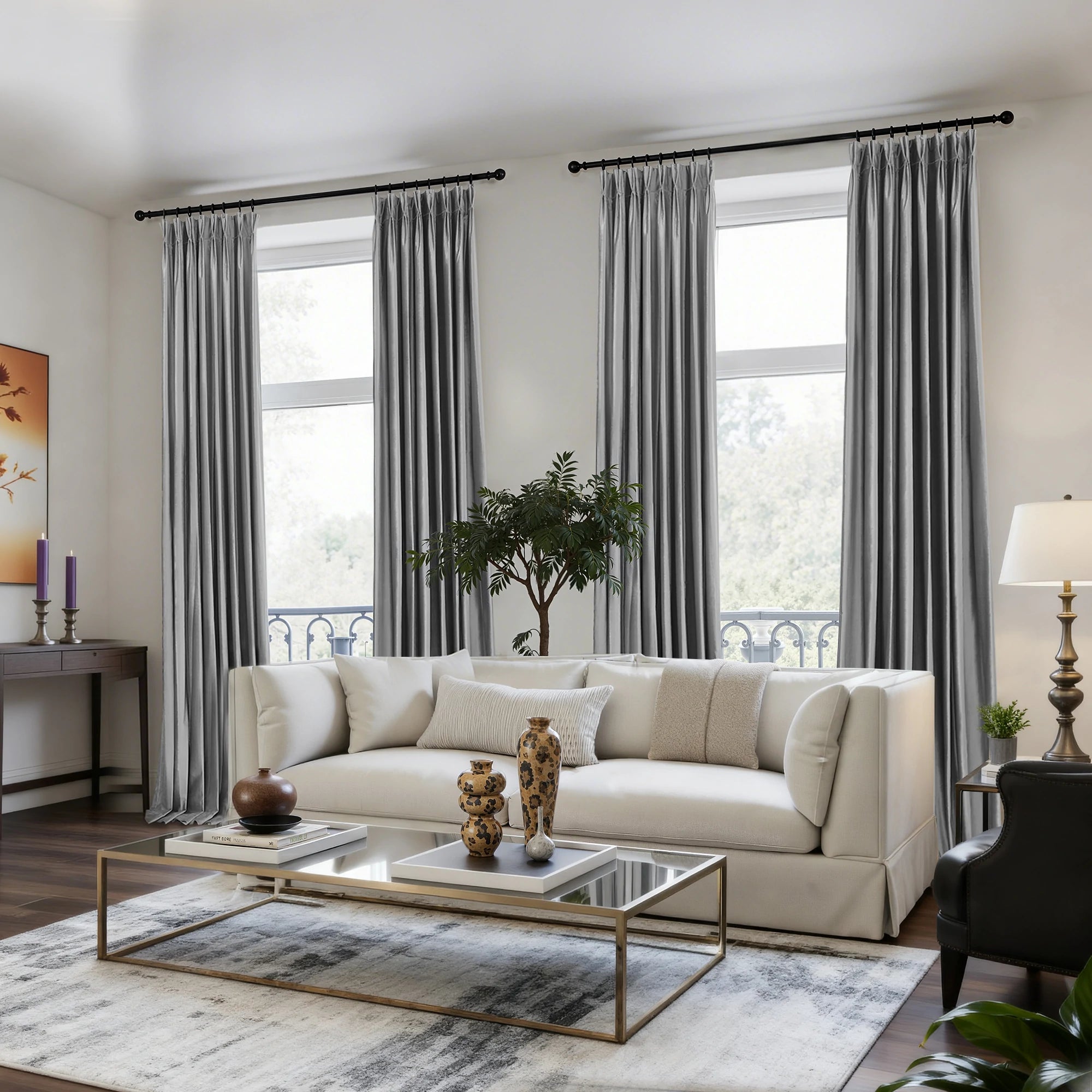 Dark Gray Velvet Curtains Side View