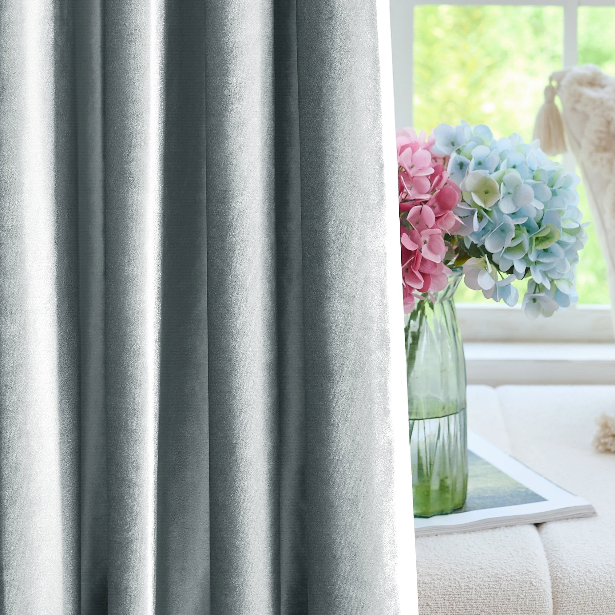 Dark Gray Velvet Curtains Details