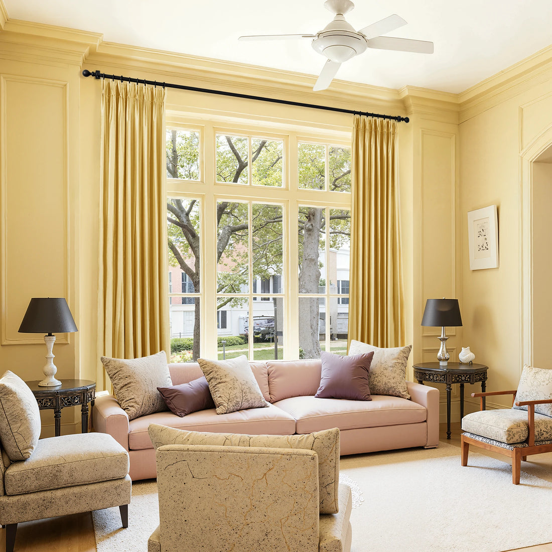 Side view of gold velvet curtains