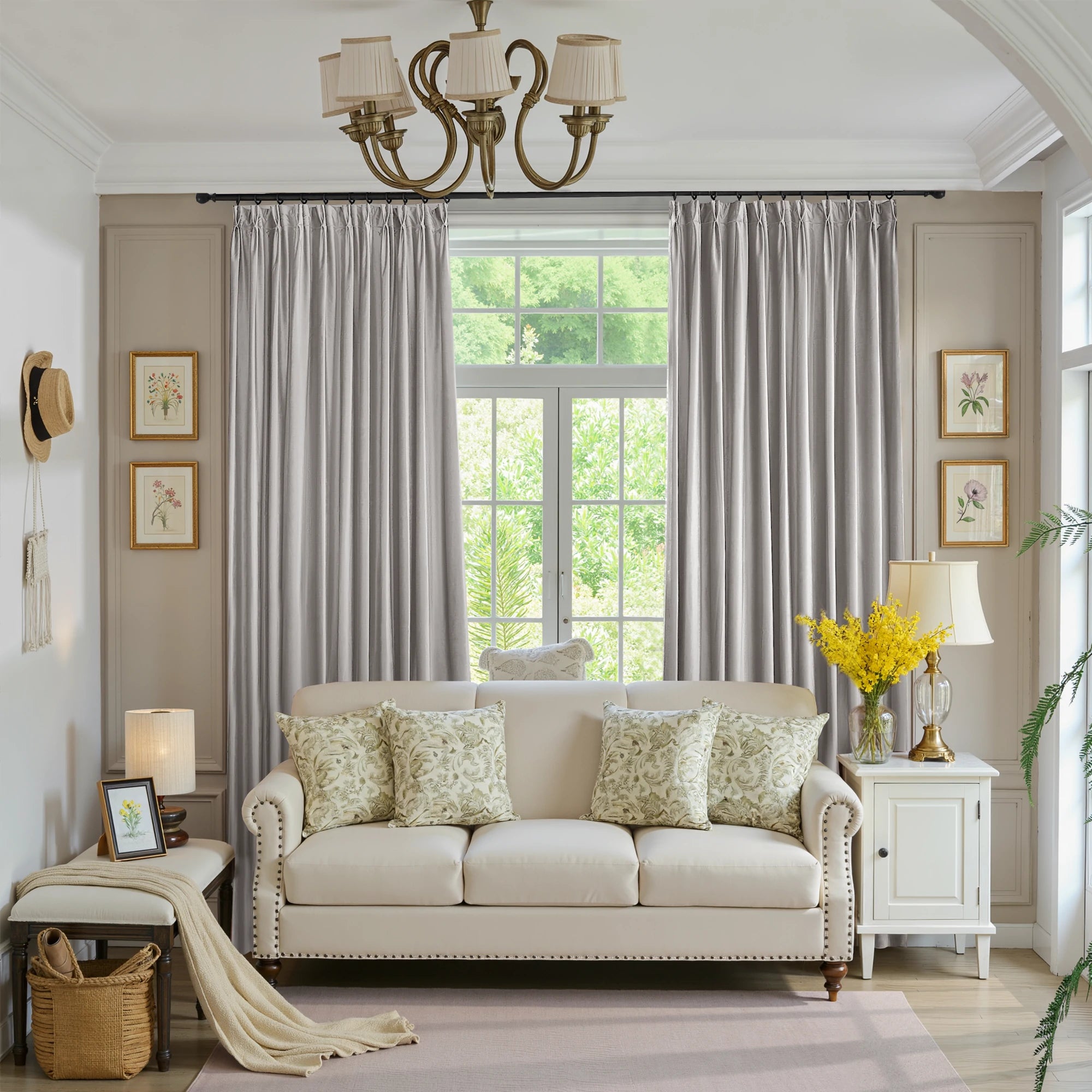 Light Gray Velvet Curtains Scene Illustration