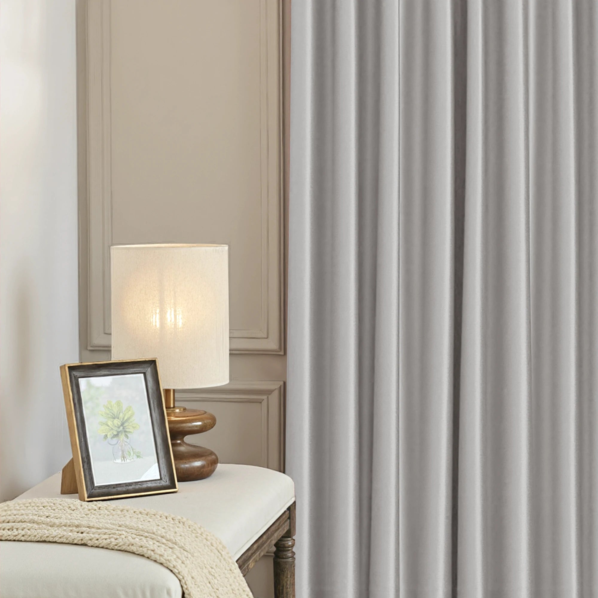 Light Gray Velvet Curtains Details