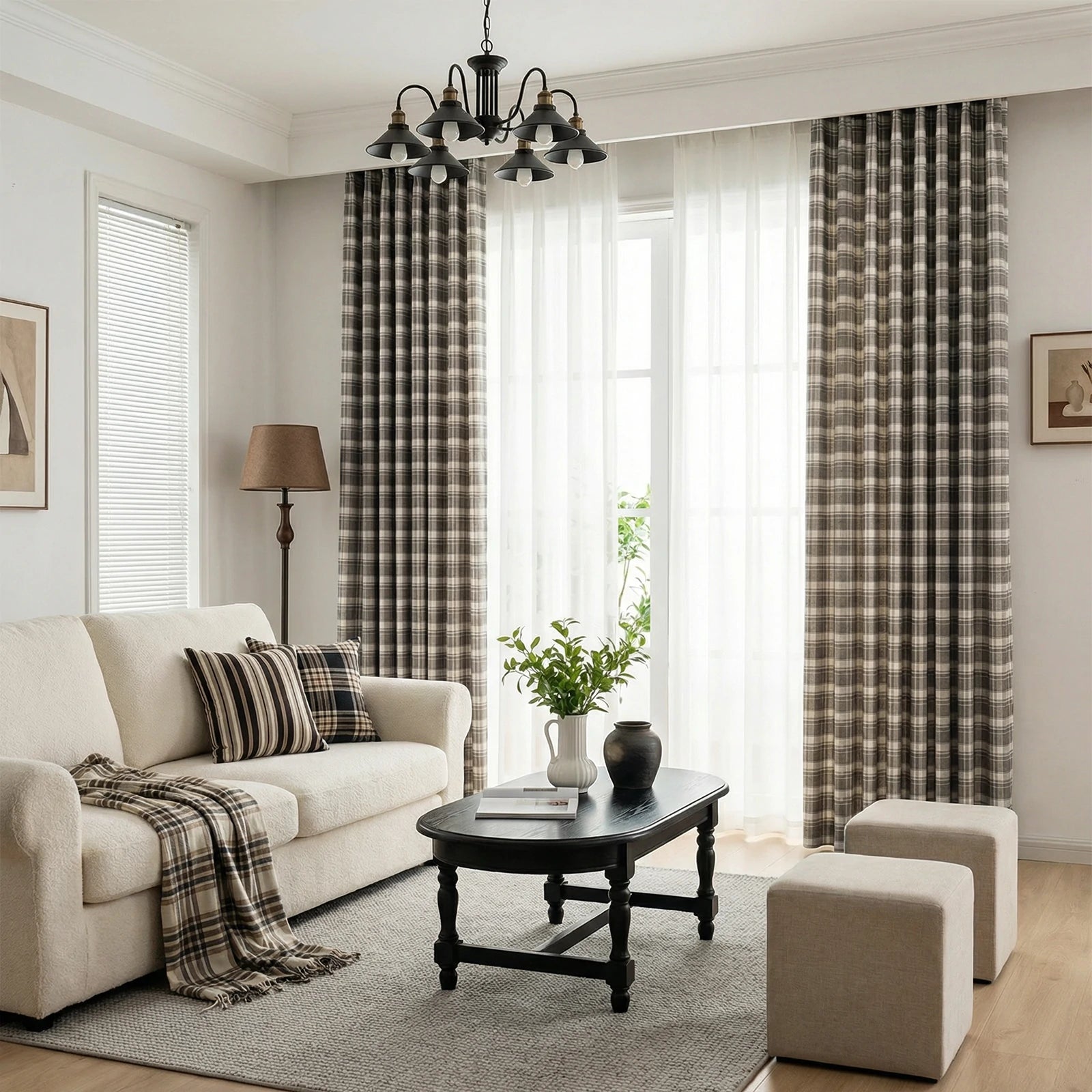 Linda Linen Plaid Striped Curtains