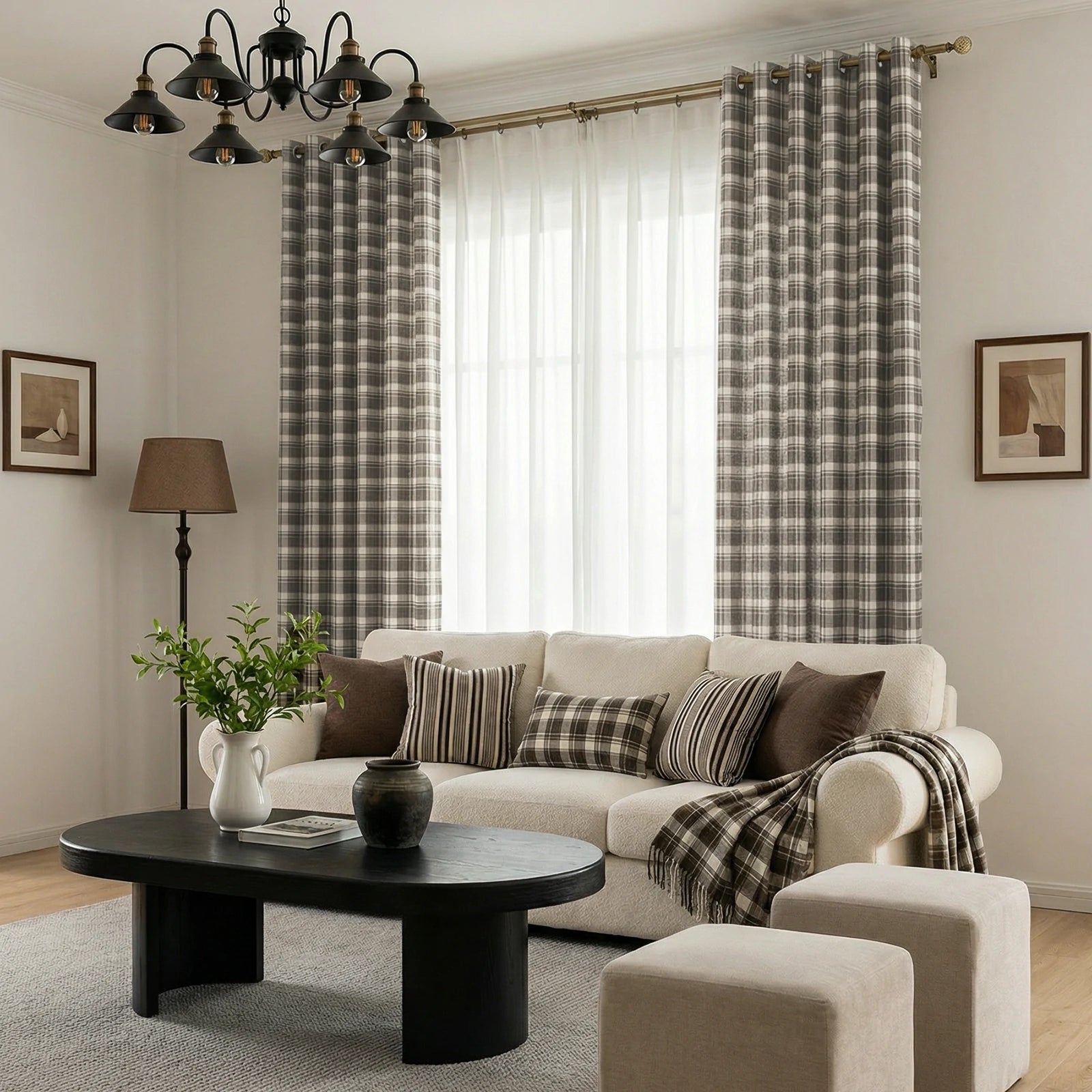 Linda Linen Plaid Striped Curtains