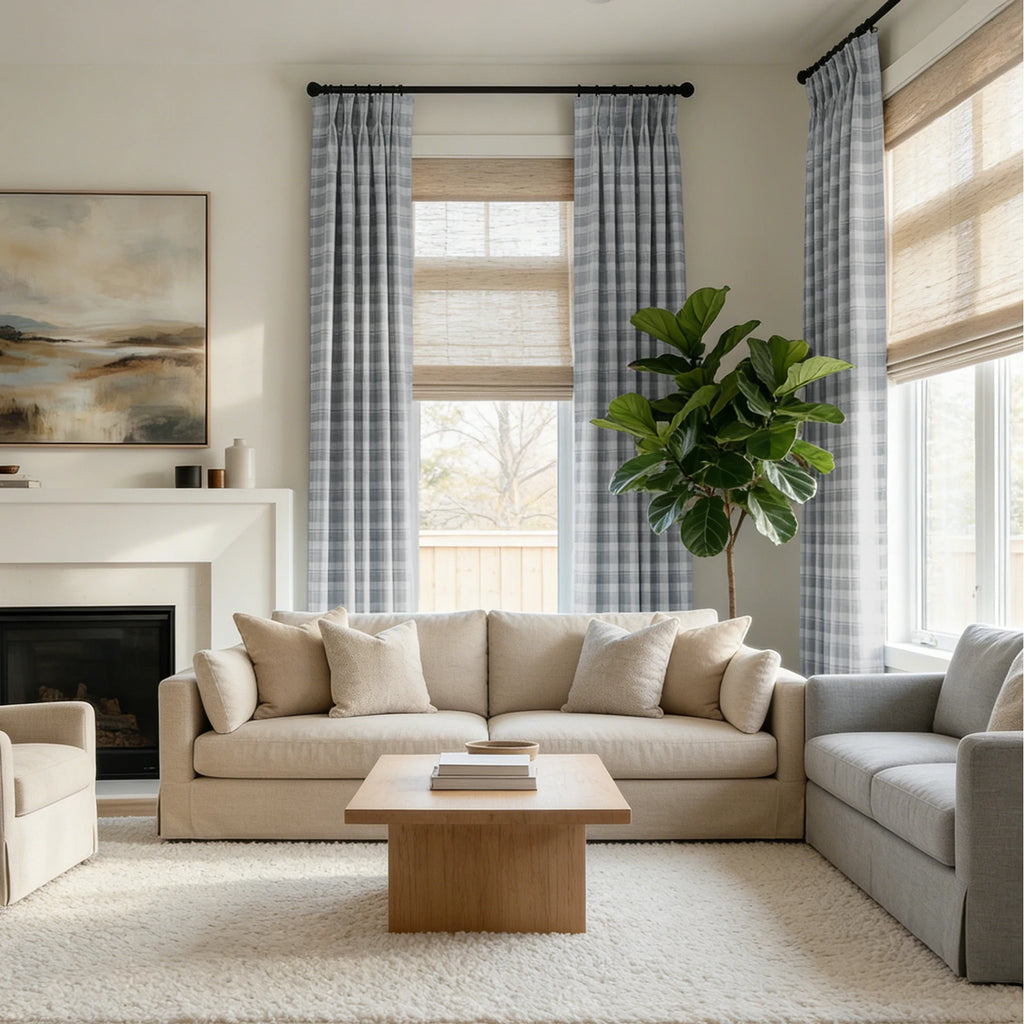 Linda Linen Plaid Striped Curtains