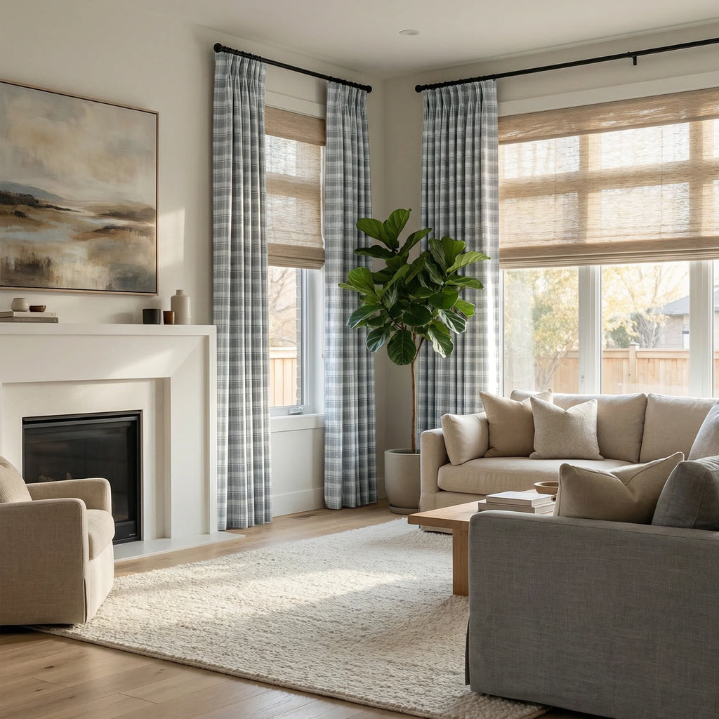 Linda Linen Plaid Striped Curtains