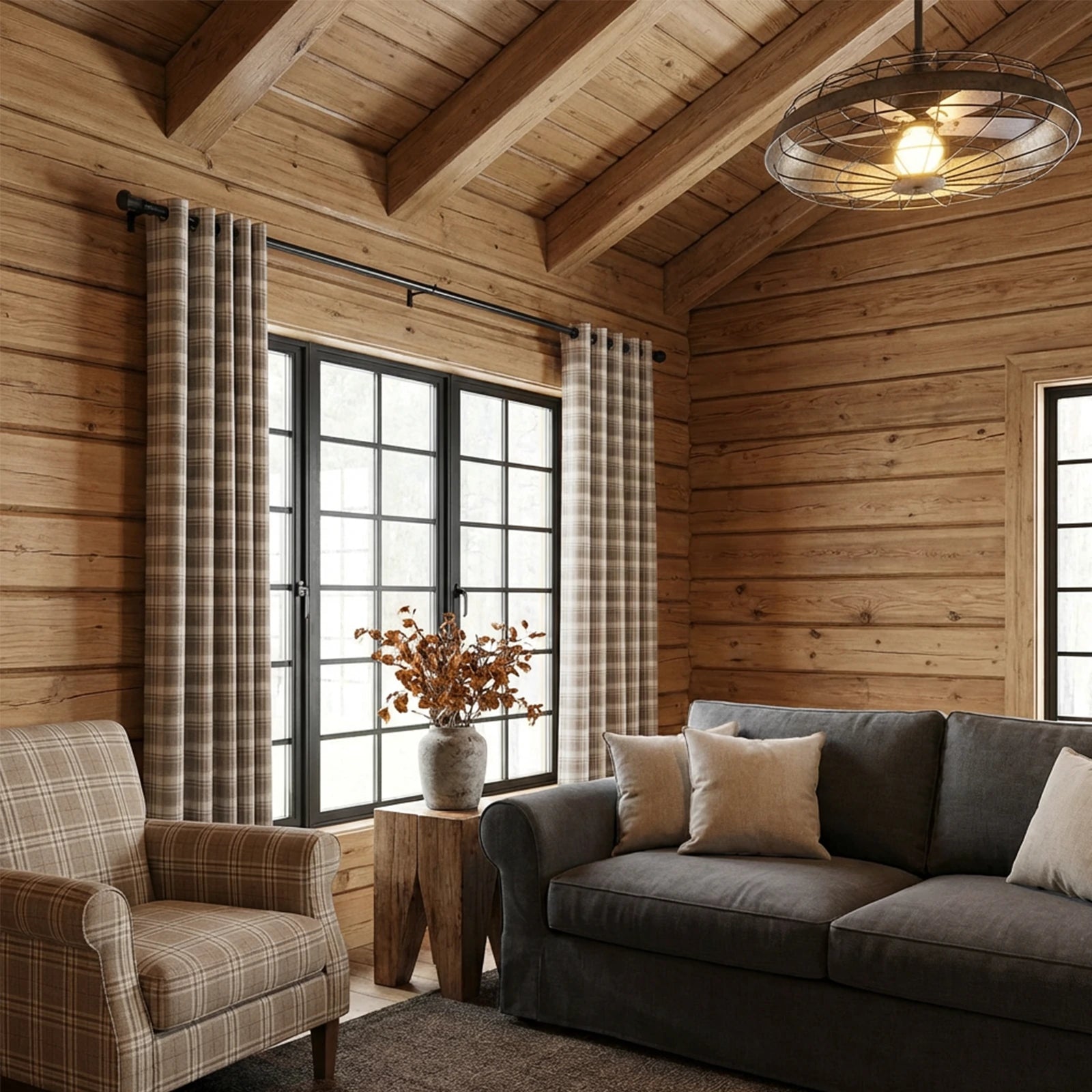 Linda Linen Plaid Striped Curtains