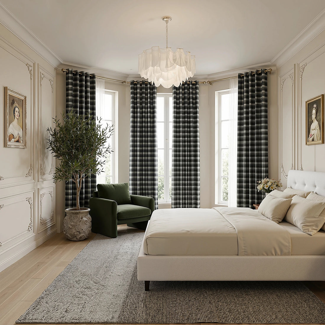 Linda Linen Plaid Striped Curtains