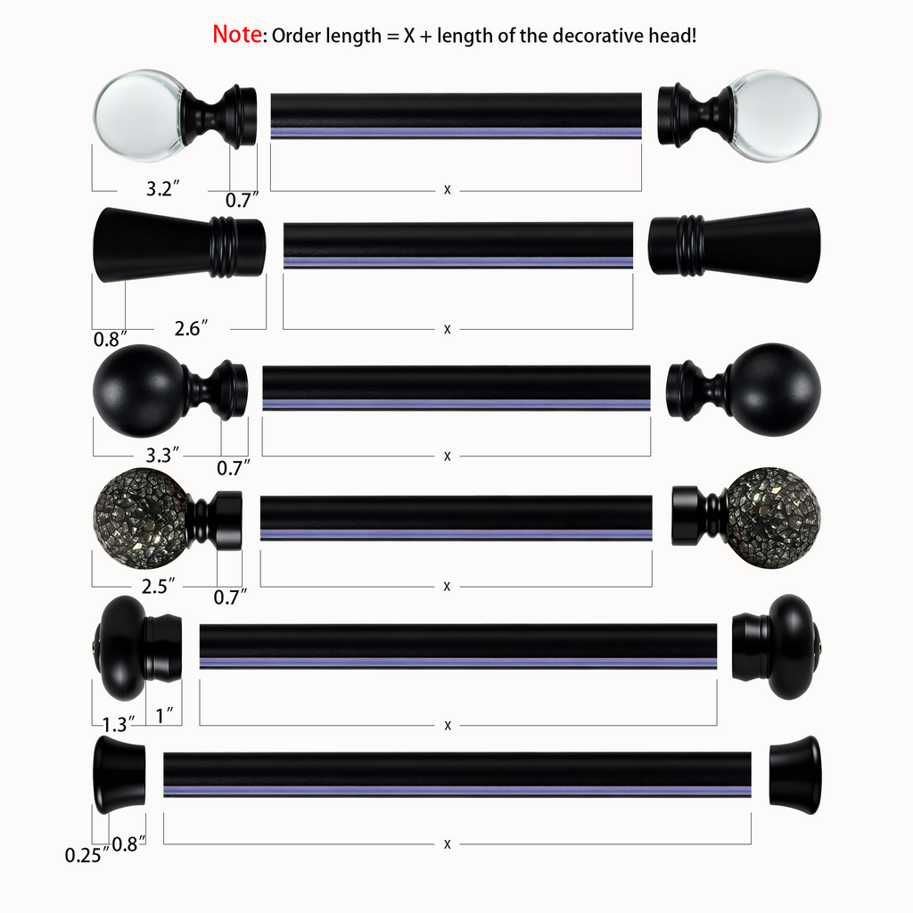 Meile custom curtain rod finial sizes