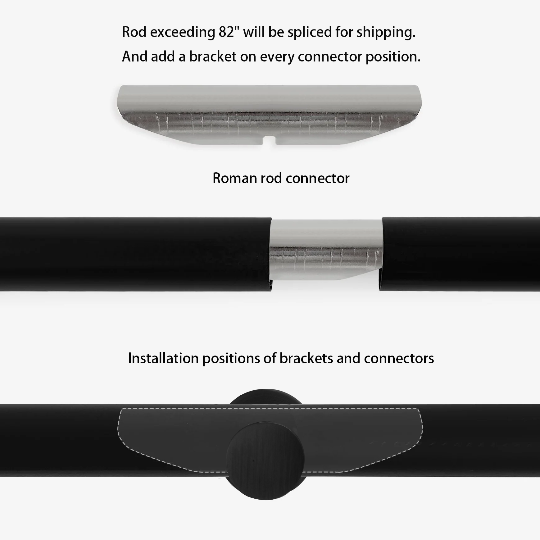 Shipping and installation details for large-size Custom Curtain rods