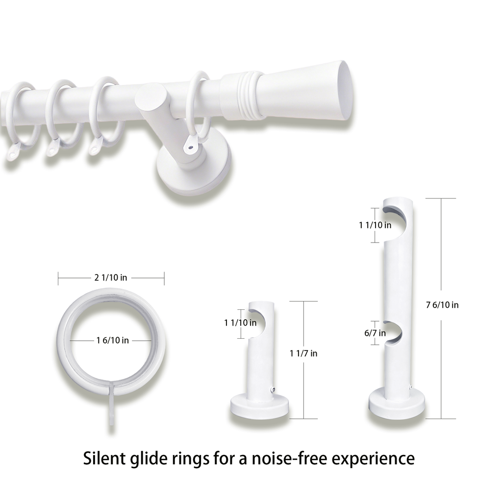 Custom curtain rod with white silent glide rings