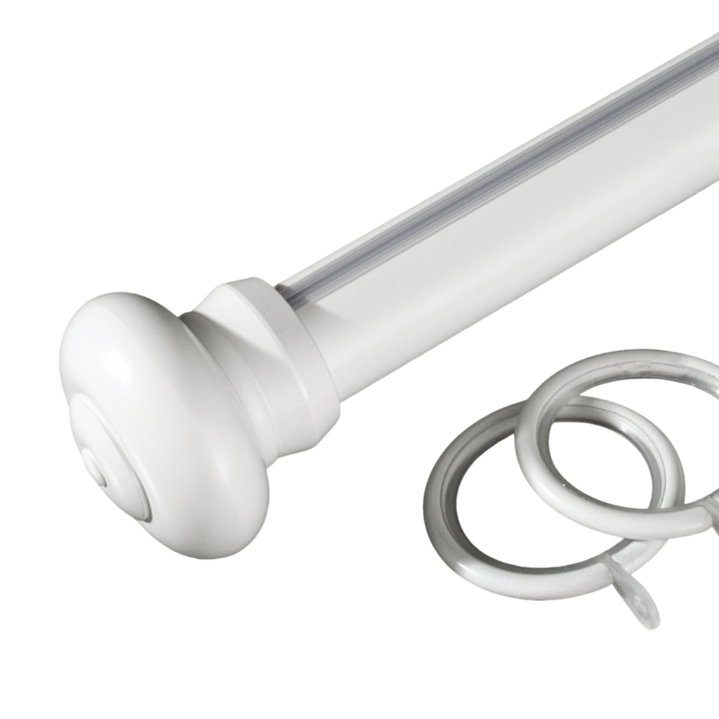 Details of the white custom curtain rod finials