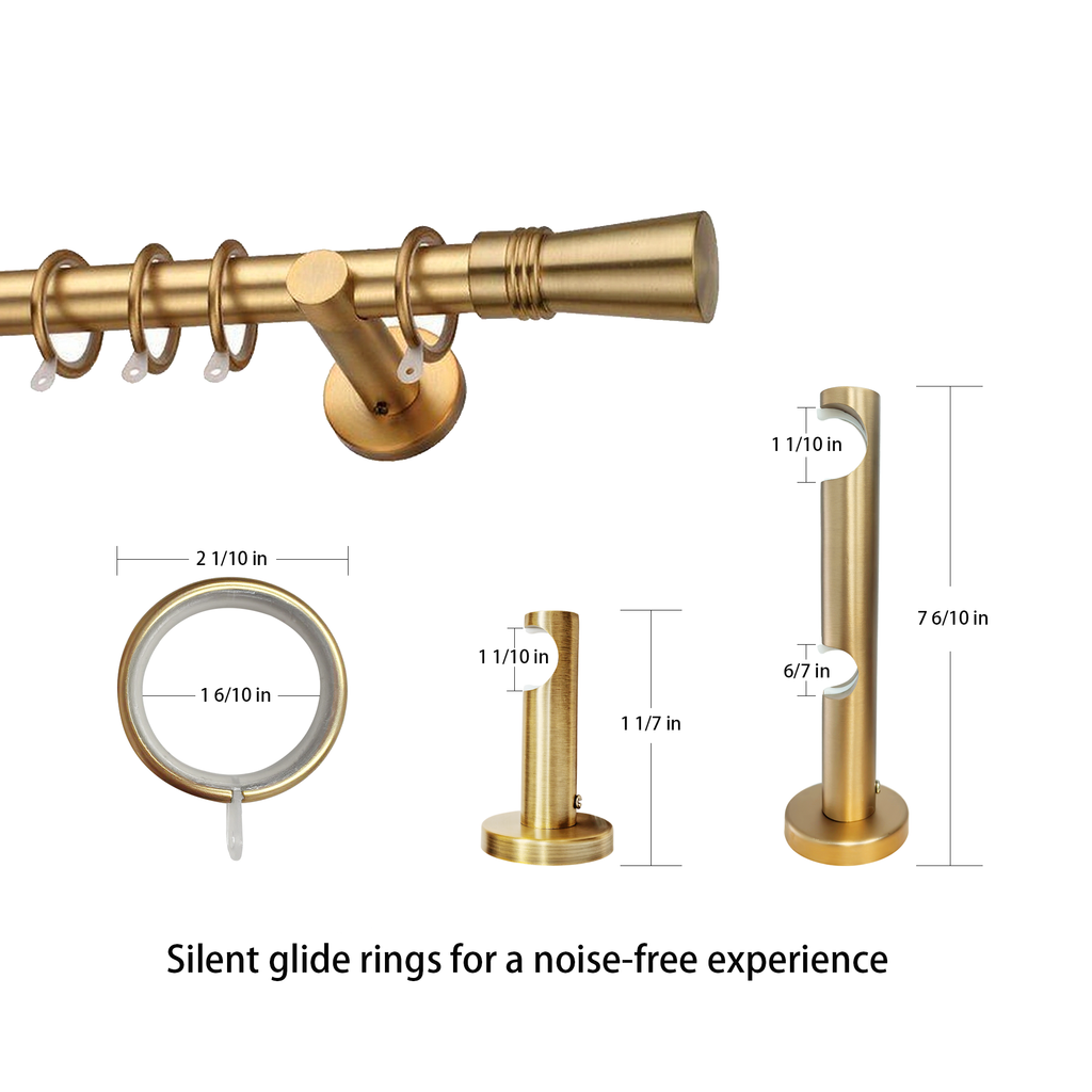 Custom-made curtain rod with gold silent sliding rings