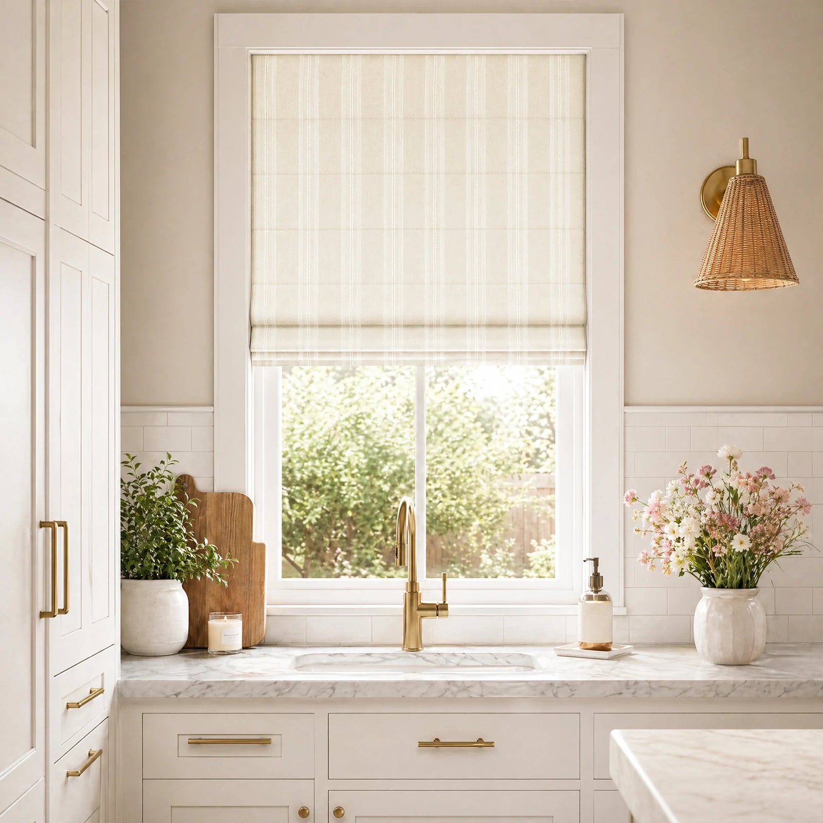 Ocean Stripe Pattern Cotton Blend Roman Shades