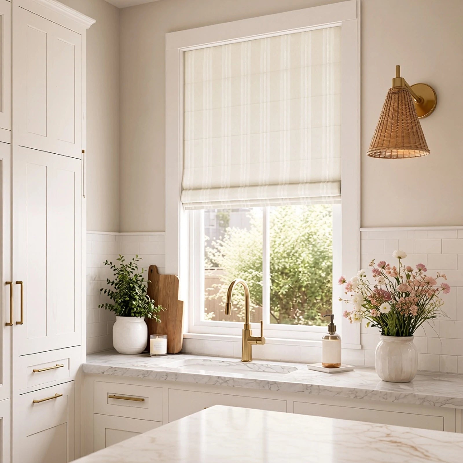 Ocean Stripe Pattern Cotton Blend Roman Shades