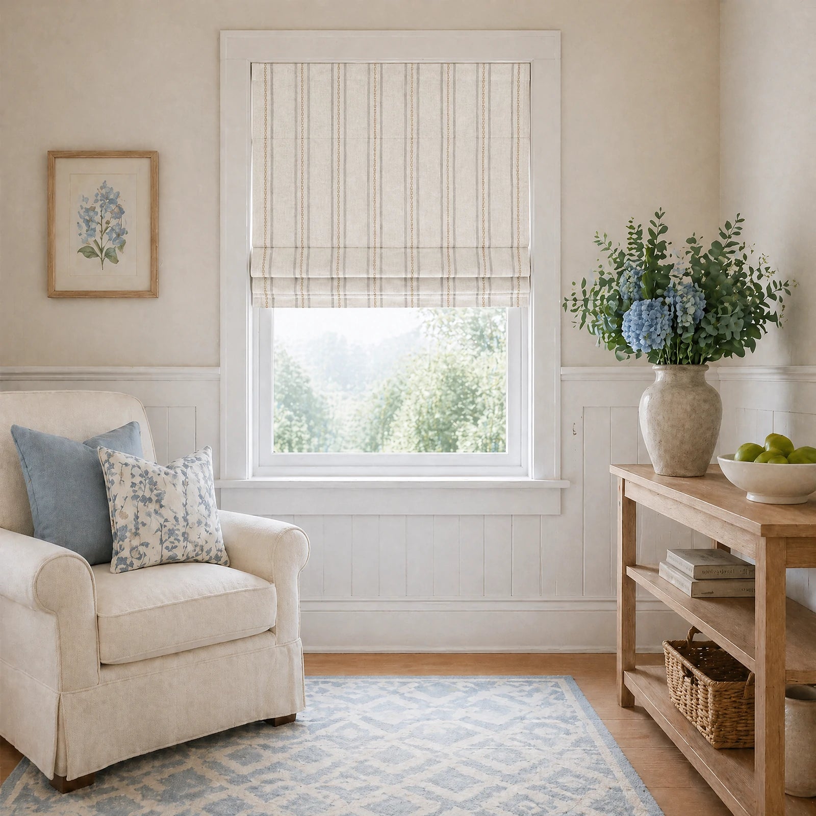 Ocean Stripe Pattern Cotton Blend Roman Shades