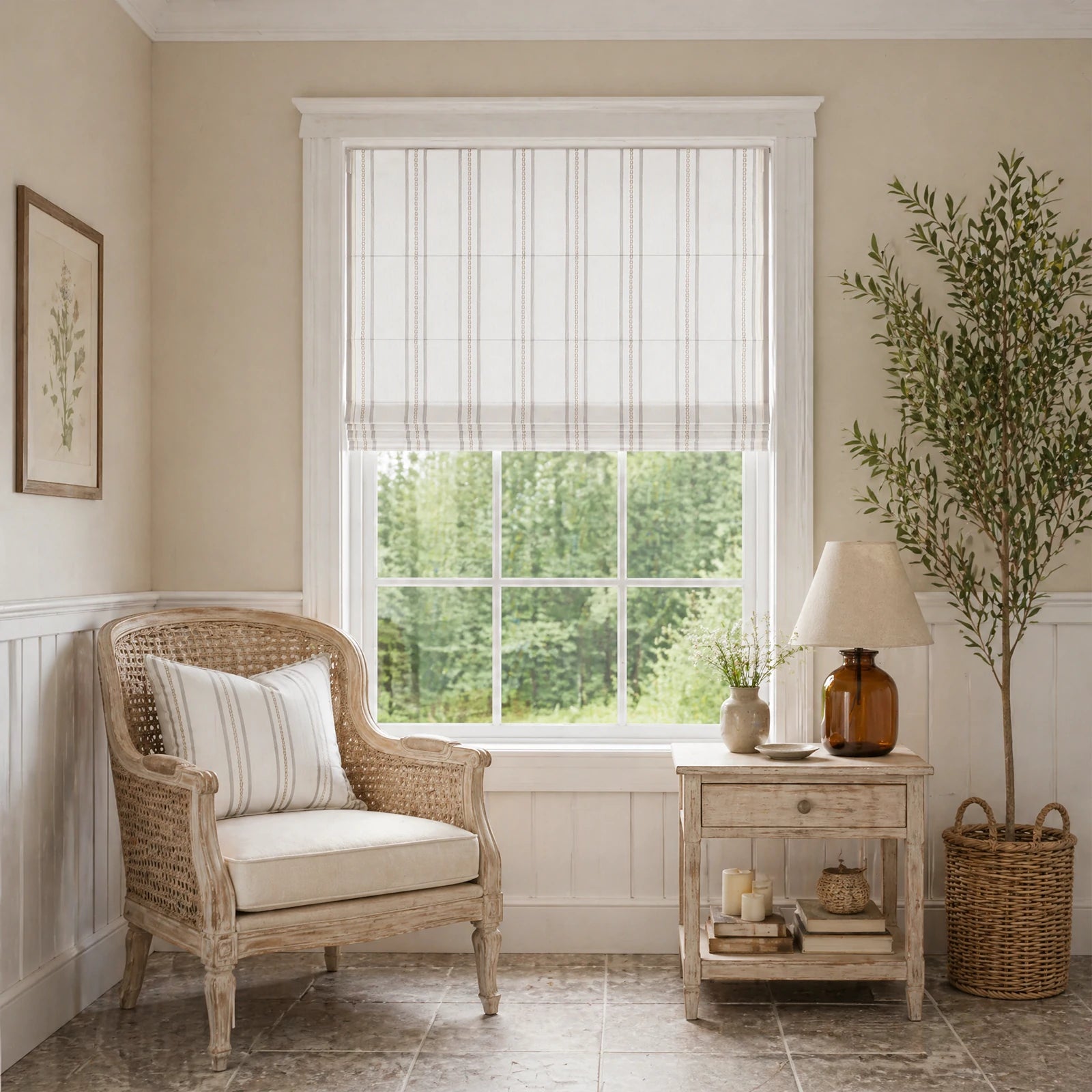 Ocean Stripe Pattern Cotton Blend Roman Shades