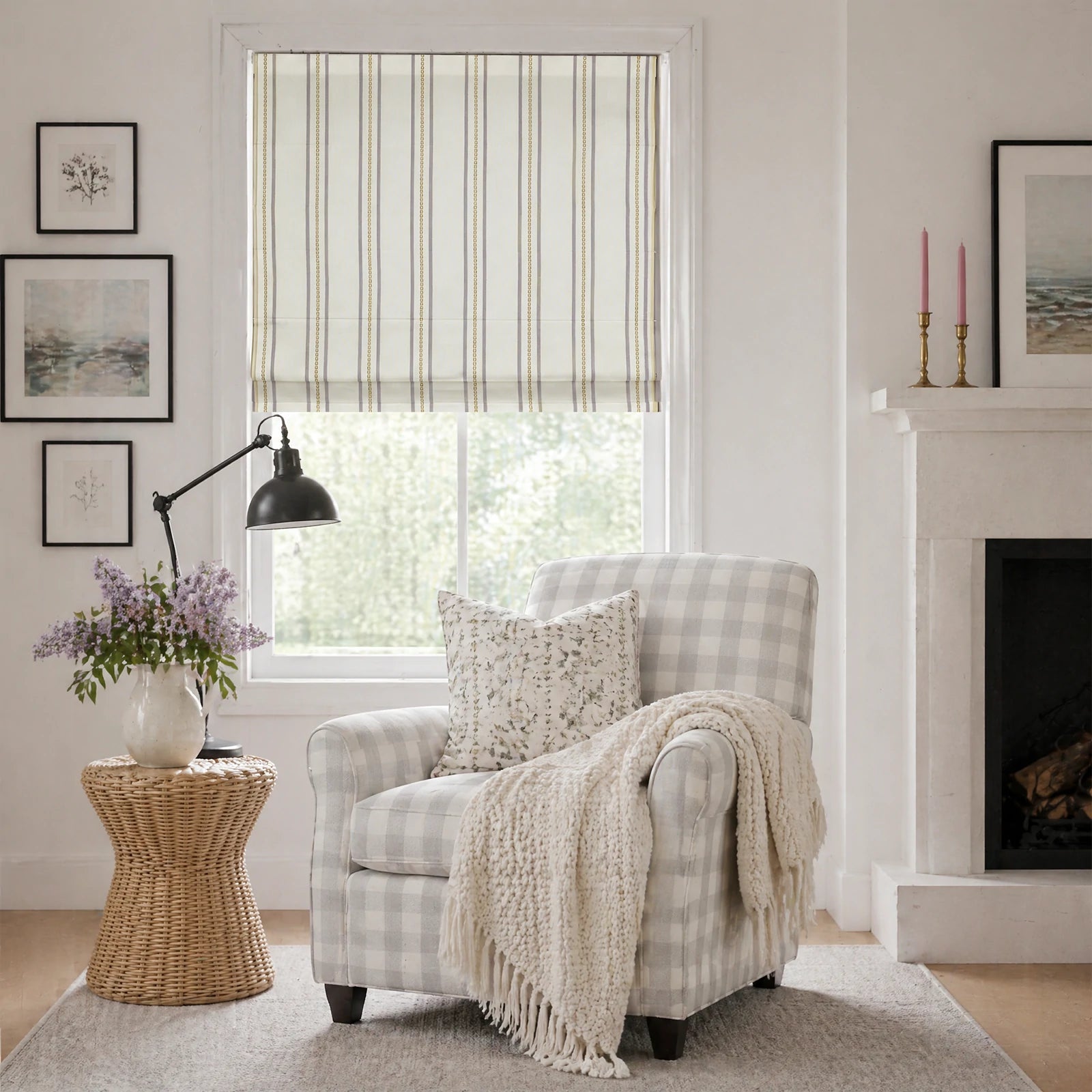 Ocean Stripe Pattern Cotton Blend Roman Shades