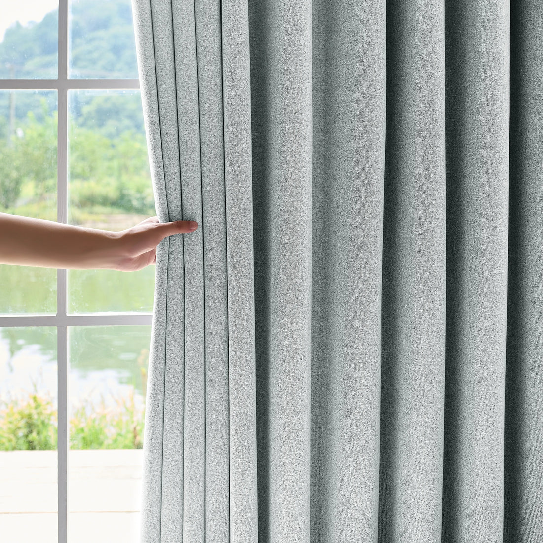 Orion Blackout Curtains Light Grayish Green Details