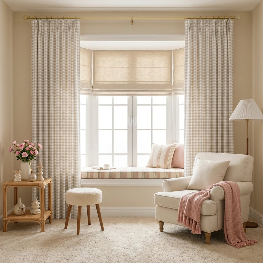 Simon Plaid Linen Textured Curtains