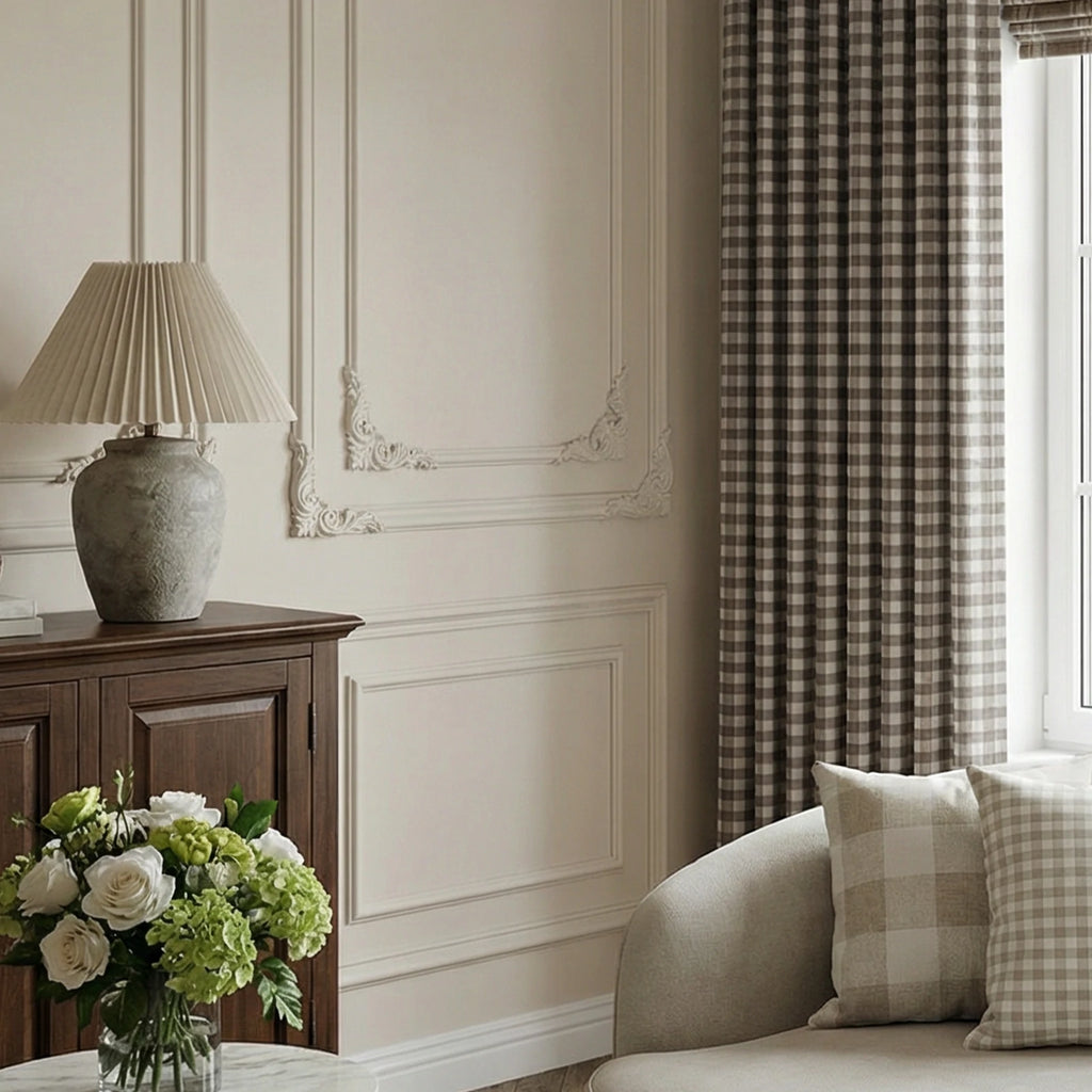 Simon Plaid Linen Textured Curtains