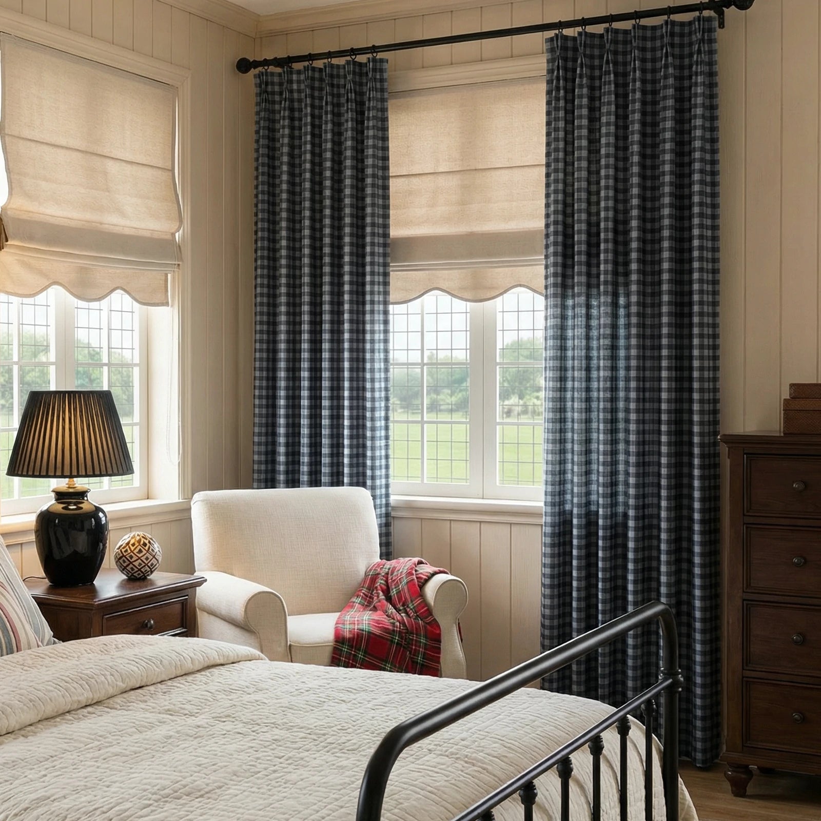 Simon Plaid Linen Textured Curtains
