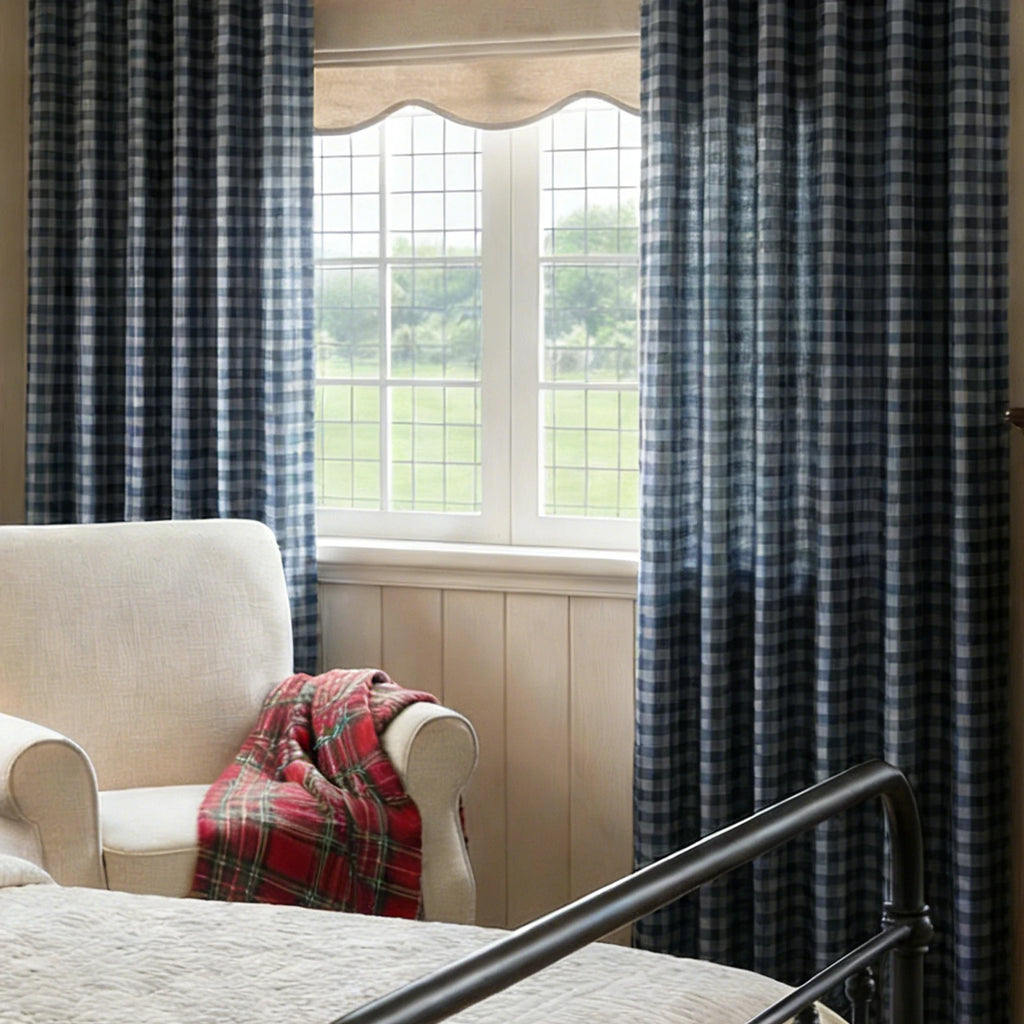 Simon Plaid Linen Textured Curtains