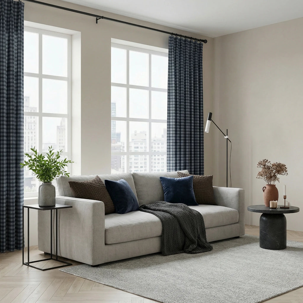 Simon Plaid Linen Textured Curtains