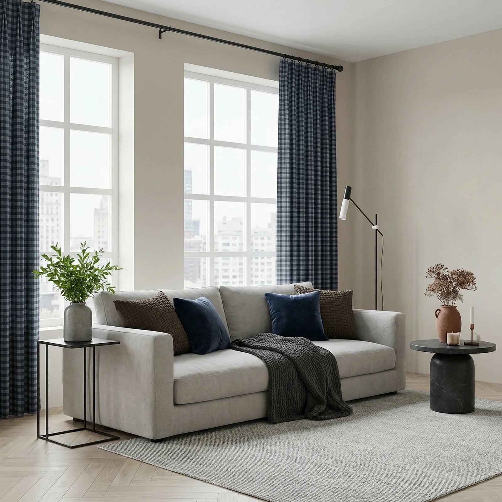 Simon Plaid Linen Textured Curtains