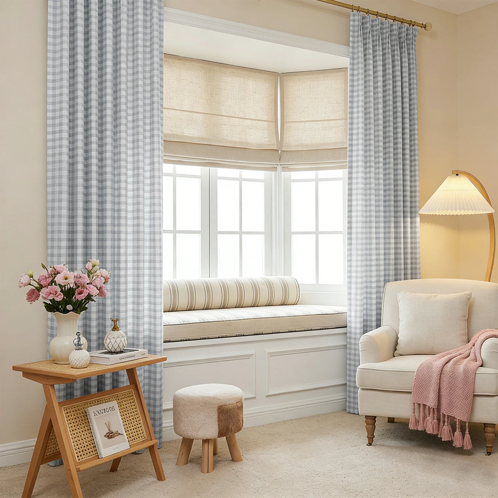 Simon Plaid Linen Textured Curtains