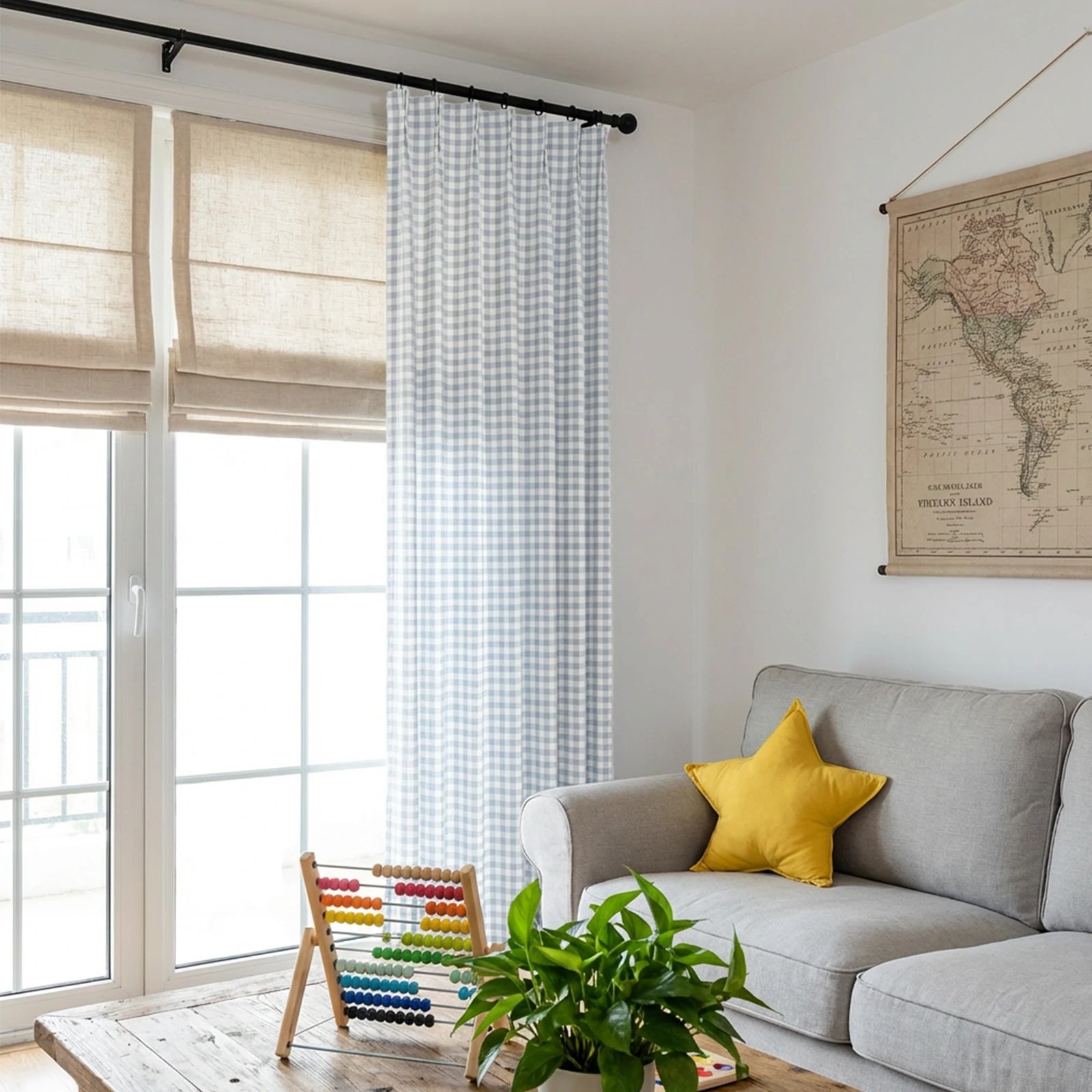 Simon Plaid Linen Textured Curtains