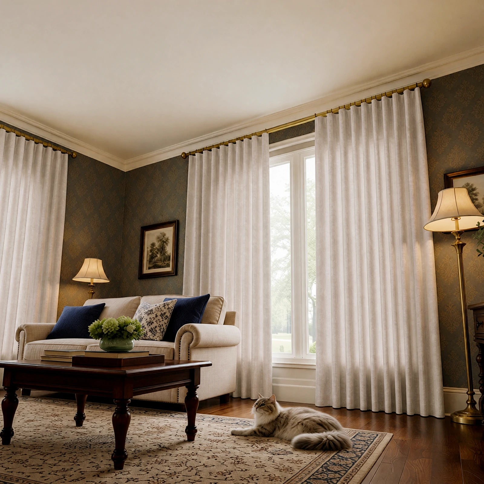 Samuel Floral Jacquard Linen Blend Sheer Curtains